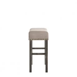 Beige and Gray Wooden Counter Height Stool 26.3 in. with Linen Upholstered Saddle Seat (Set of 2) by Benjara -Cheap Benjara Store beige gray benjara bar stools bm196677 4f 1000