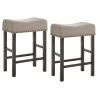 Beige and Gray Wooden Counter Height Stool 26.3 in. with Linen Upholstered Saddle Seat (Set of 2) by Benjara