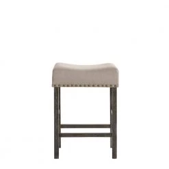 Beige and Gray Wooden Counter Height Stool 26.3 in. with Linen Upholstered Saddle Seat (Set of 2) by Benjara -Cheap Benjara Store beige gray benjara bar stools bm196677 c3 1000