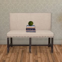 Black and Beige Fabric Upholstered Pine Wood Bench with Nail Head Trim 23" L x 49" W x 37" H by Benjara 17 Black and Beige Fabric Upholstered Pine Wood Bench with Nail Head Trim 23" L x 49" W x 37" H by Benjara -Cheap Benjara Store black and beige benjara bedroom benches bm187649 31 1000