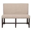Black and Beige Fabric Upholstered Pine Wood Bench with Nail Head Trim 23" L x 49" W x 37" H by Benjara