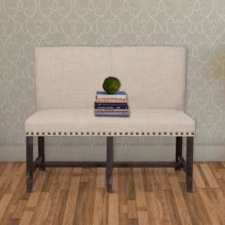 Black and Beige Fabric Upholstered Pine Wood Bench with Nail Head Trim 23" L x 49" W x 37" H by Benjara 16 Black and Beige Fabric Upholstered Pine Wood Bench with Nail Head Trim 23" L x 49" W x 37" H by Benjara -Cheap Benjara Store black and beige benjara bedroom benches bm187649 76 1000