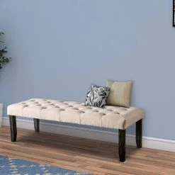 Antique Black and Beige Button Tufted Wooden Bench ( 19.5 in. H x 6.25 in. W x 48 in. L ) by Benjara -Cheap Benjara Store black and beige benjara bedroom benches bm230634 31 1000