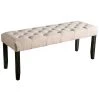 Antique Black and Beige Button Tufted Wooden Bench ( 19.5 in. H x 6.25 in. W x 48 in. L ) by Benjara