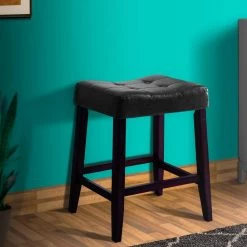 25.8 in. H Black and Brown Wooden Stools with Saddle Seat and Button Tufts (Set of 2) by Benjara -Cheap Benjara Store black and brown benjara bar stools bm221549 31 1000