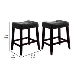 25.8 in. H Black and Brown Wooden Stools with Saddle Seat and Button Tufts (Set of 2) by Benjara -Cheap Benjara Store black and brown benjara bar stools bm221549 44 1000