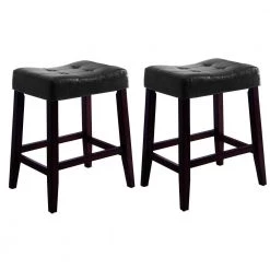25.8 in. H Black and Brown Wooden Stools with Saddle Seat and Button Tufts (Set of 2) by Benjara -Cheap Benjara Store black and brown benjara bar stools bm221549 c3 1000