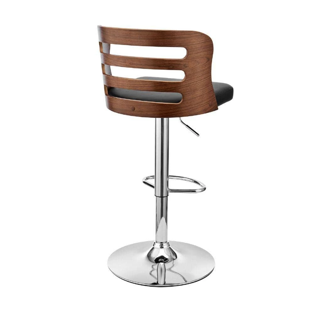44 in. Black and Brown Low Back Metal and Wood Adjustable Barstool with Curved Open Wooden Back by Benjara 6 44 in. Black and Brown Low Back Metal and Wood Adjustable Barstool with Curved Open Wooden Back by Benjara - Image 6