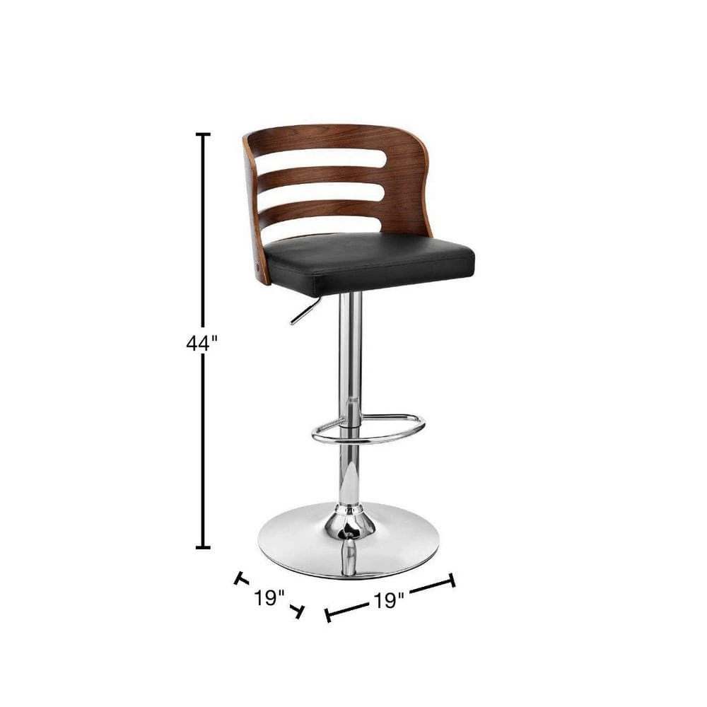 44 in. Black and Brown Low Back Metal and Wood Adjustable Barstool with Curved Open Wooden Back by Benjara 3 44 in. Black and Brown Low Back Metal and Wood Adjustable Barstool with Curved Open Wooden Back by Benjara - Image 3