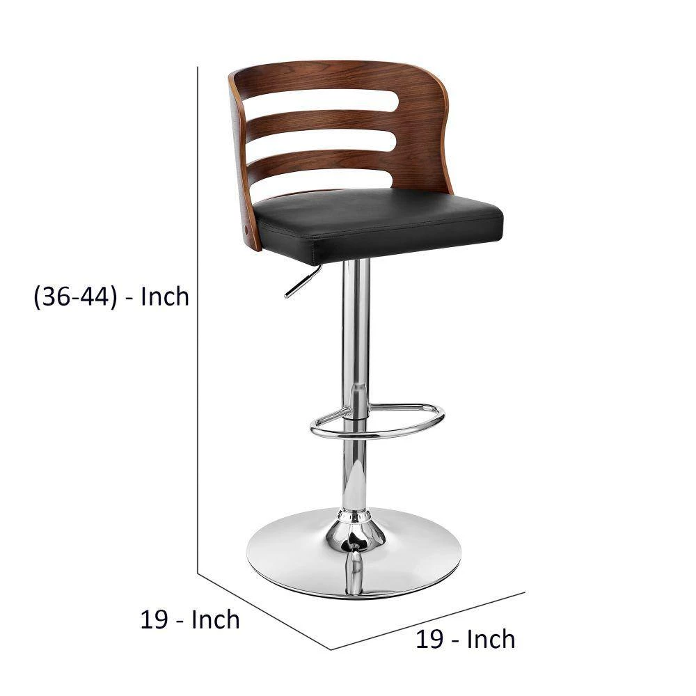 44 in. Black and Brown Low Back Metal and Wood Adjustable Barstool with Curved Open Wooden Back by Benjara 7 44 in. Black and Brown Low Back Metal and Wood Adjustable Barstool with Curved Open Wooden Back by Benjara - Image 7