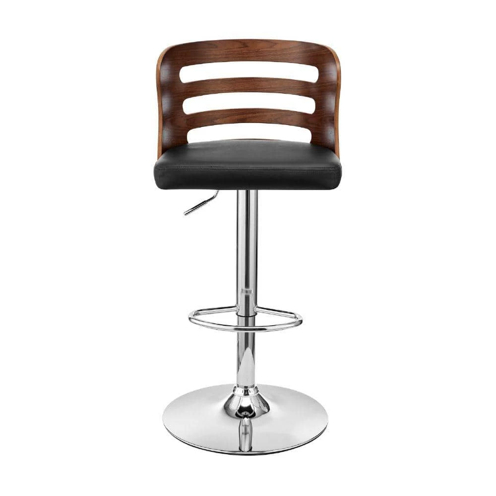 44 in. Black and Brown Low Back Metal and Wood Adjustable Barstool with Curved Open Wooden Back by Benjara 4 44 in. Black and Brown Low Back Metal and Wood Adjustable Barstool with Curved Open Wooden Back by Benjara - Image 4