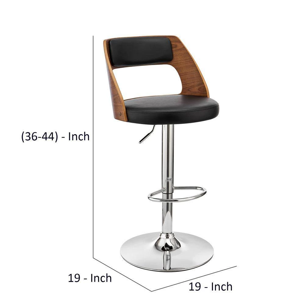 44 in. Black and Brown Metal Framed Adjustable Barstool with Open Design Wooden Back by Benjara 6 44 in. Black and Brown Metal Framed Adjustable Barstool with Open Design Wooden Back by Benjara - Image 6