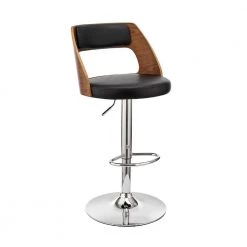 44 in. Black and Brown Metal Framed Adjustable Barstool with Open Design Wooden Back by Benjara