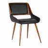 Mid Century Black and Brown Leatherette Dining Chair with Split Padded Back by Benjara