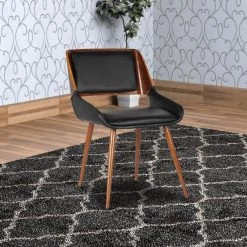 Mid Century Black and Brown Leatherette Dining Chair with Split Padded Back by Benjara -Cheap Benjara Store black and brown benjara dining chairs bm155655 fa 1000