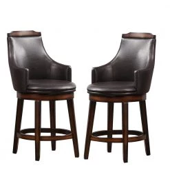Brown and Black Counter Height Chair with Swivel Mechanism (Set of 2) by Benjara -Cheap Benjara Store black and brown benjara dining chairs bm176340 fa 1000