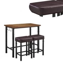 3-Piece Rectangle Wooden Top Black and Brown Pub Set with Hook Hangers by Benjara 8 3-Piece Rectangle Wooden Top Black and Brown Pub Set with Hook Hangers by Benjara -Cheap Benjara Store black and brown benjara dining room sets bm143923 1f 1000