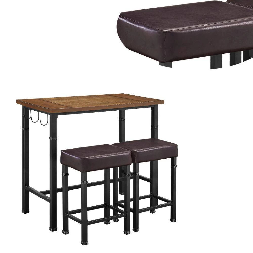 3-Piece Rectangle Wooden Top Black and Brown Pub Set with Hook Hangers by Benjara 4 3-Piece Rectangle Wooden Top Black and Brown Pub Set with Hook Hangers by Benjara - Image 4