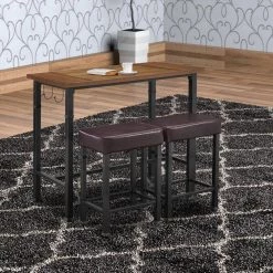 3-Piece Rectangle Wooden Top Black and Brown Pub Set with Hook Hangers by Benjara 9 3-Piece Rectangle Wooden Top Black and Brown Pub Set with Hook Hangers by Benjara -Cheap Benjara Store black and brown benjara dining room sets bm143923 44 1000