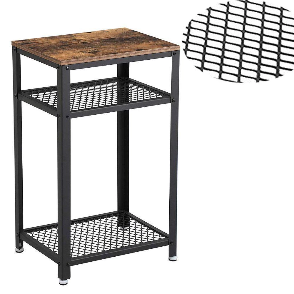 Industrial Style Black and Brown Iron and Wood Side Table with Two Tier Mesh Shelves by Benjara 6 Industrial Style Black and Brown Iron and Wood Side Table with Two Tier Mesh Shelves by Benjara - Image 6