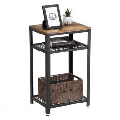 Industrial Style Black and Brown Iron and Wood Side Table with Two Tier Mesh Shelves by Benjara 10 Industrial Style Black and Brown Iron and Wood Side Table with Two Tier Mesh Shelves by Benjara -Cheap Benjara Store black and brown benjara end side tables bm195880 c3 1000