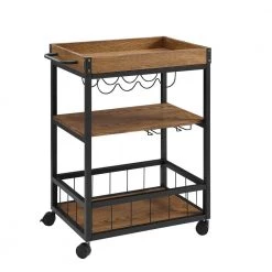 36.4 in. H Black and Brown Wood and Metal Kitchen Cart with Caster Wheels by Benjara