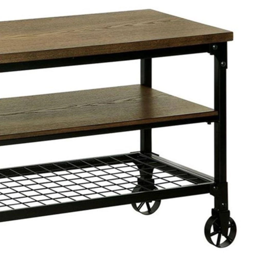 72 in. L Black and Brown Wooden and Metal TV Stand with 4-Compartments by Benjara 3 72 in. L Black and Brown Wooden and Metal TV Stand with 4-Compartments by Benjara - Image 3