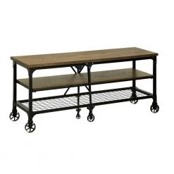 Cheap Benjara Store 50 72 in. L Black and Brown Wooden and Metal TV Stand with 4-Compartments by Benjara