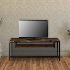 16 in. Black and Brown Metal TV Stand with Wooden Tabletop and Open Shelf by Benjara -Cheap Benjara Store black and brown benjara tv stands bm209602 31 1000