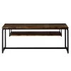 16 in. Black and Brown Metal TV Stand with Wooden Tabletop and Open Shelf by Benjara