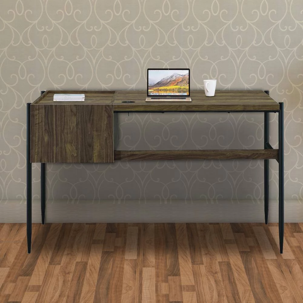 Transitional Style 49.25 in. Brown and Black 2-Drawer Wooden Writing Desk with Metal Tapered Legs by Benjara 6 Transitional Style 49.25 in. Brown and Black 2-Drawer Wooden Writing Desk with Metal Tapered Legs by Benjara - Image 6