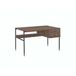 Transitional Style 49.25 in. Brown and Black 2-Drawer Wooden Writing Desk with Metal Tapered Legs by Benjara