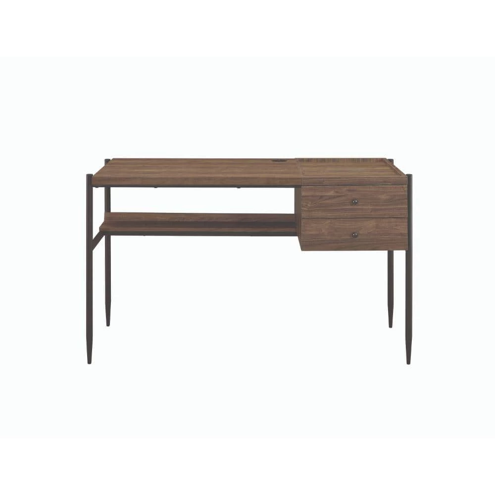 Transitional Style 49.25 in. Brown and Black 2-Drawer Wooden Writing Desk with Metal Tapered Legs by Benjara 2 Transitional Style 49.25 in. Brown and Black 2-Drawer Wooden Writing Desk with Metal Tapered Legs by Benjara - Image 2