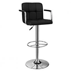 45 in. Black and Chrome Low Back Metal Quilted Barstool by Benjara