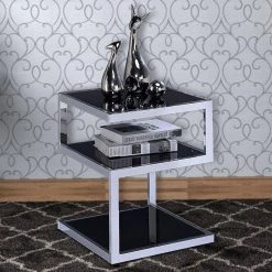 Black Glass and Chrome End Table by Benjara -Cheap Benjara Store black and chrome benjara end side tables bm154558 31 1000