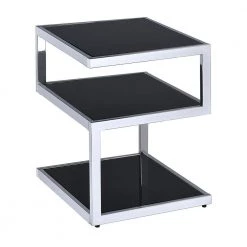 Black Glass and Chrome End Table by Benjara