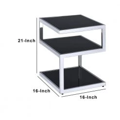 Black Glass and Chrome End Table by Benjara -Cheap Benjara Store black and chrome benjara end side tables bm154558 fa 1000