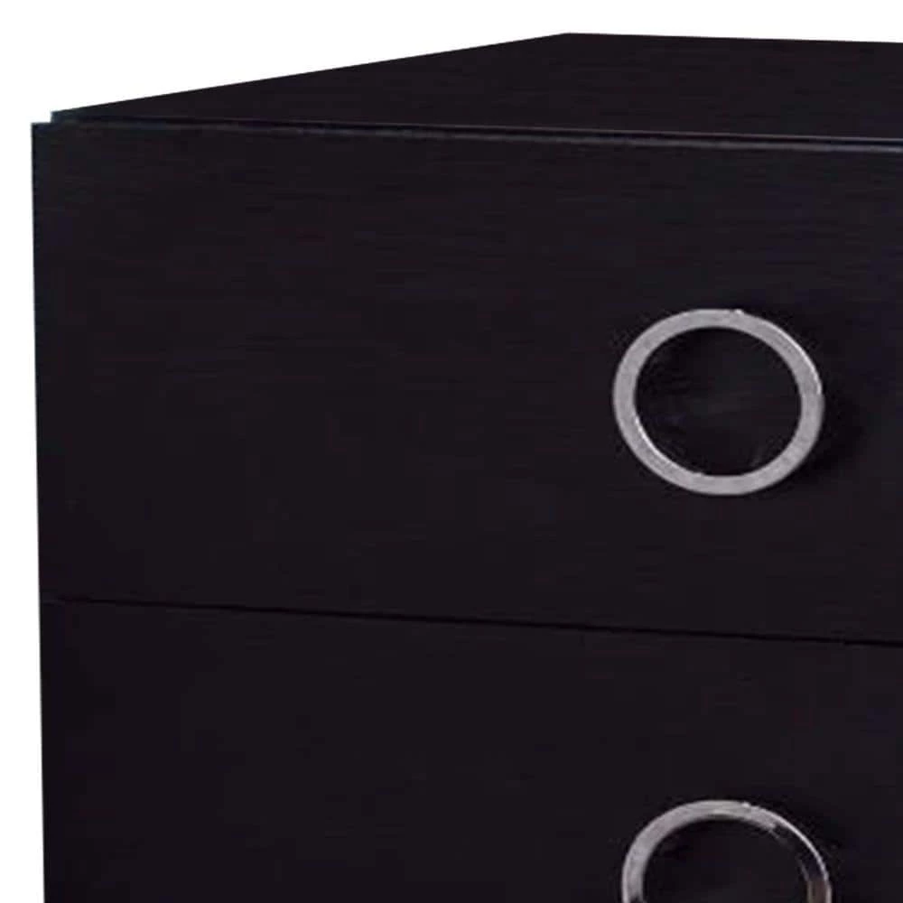 Contemporary Style 2- Drawer Black and Chrome Wooden Nightstand with Metal legs by Benjara 2 Contemporary Style 2- Drawer Black and Chrome Wooden Nightstand with Metal legs by Benjara - Image 2