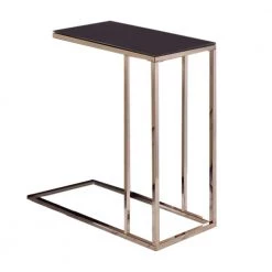 18 in. W Elegant Black Glass Top Snack Table with Chrome Legs by Benjara