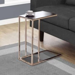 18 in. W Elegant Black Glass Top Snack Table with Chrome Legs by Benjara -Cheap Benjara Store black and gold benjara c tables bm160143 fa 1000