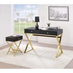 19 in. W Rectangular Black and Gold 2-Drawer Wooden Desk with "X" Shape Metal Legs by Benjara 5 19 in. W Rectangular Black and Gold 2-Drawer Wooden Desk with "X" Shape Metal Legs by Benjara -Cheap Benjara Store black and gold benjara writing desks bm185349 31 1000