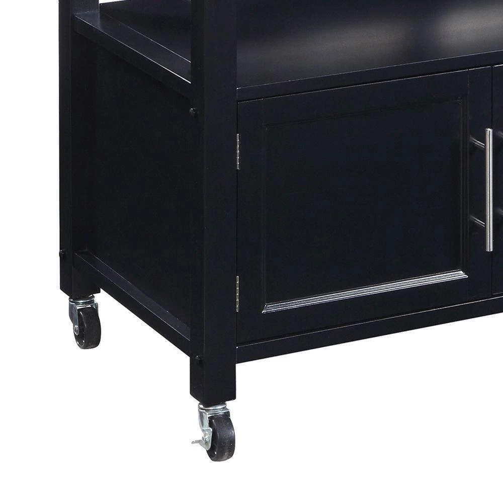 Black and Gray Spacious Wooden Kitchen Cart with Granite Inlaid Top by Benjara 4 Black and Gray Spacious Wooden Kitchen Cart with Granite Inlaid Top by Benjara - Image 4