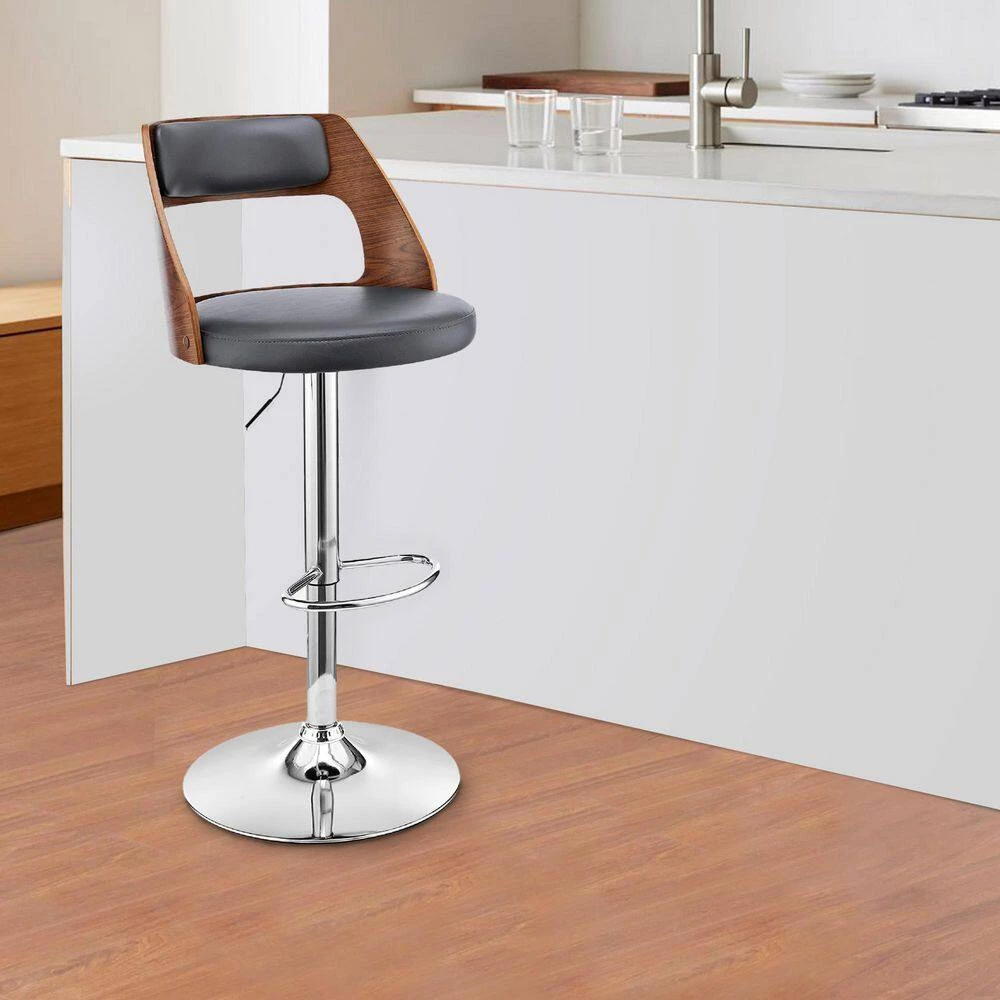 43 in. Black and Gray Low Back Wood and Metal Adjustable Barstool with Open Wooden Back by Benjara 7 43 in. Black and Gray Low Back Wood and Metal Adjustable Barstool with Open Wooden Back by Benjara - Image 7