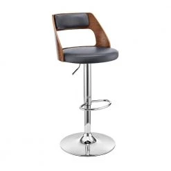43 in. Black and Gray Low Back Wood and Metal Adjustable Barstool with Open Wooden Back by Benjara
