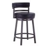 Eva 39 in. Black and Gray Low Back Metal Frame Swivel Bar Stool with Vegan Leather Seat by Benjara