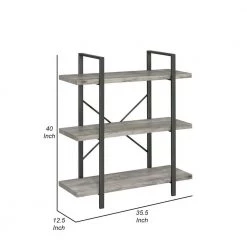 40 In. Light Gray 3 Shelves Wood Bookcase with Crossed Metal Design by Benjara 12 40 In. Light Gray 3 Shelves Wood Bookcase with Crossed Metal Design by Benjara -Cheap Benjara Store black and gray benjara bookcases bookshelves bm280489 44 1000