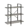 40 In. Light Gray 3 Shelves Wood Bookcase with Crossed Metal Design by Benjara