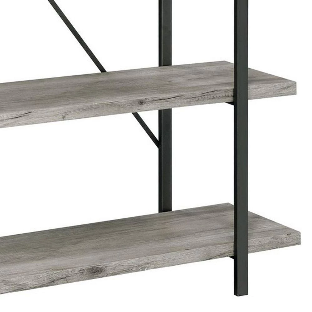 70 In. Light Gray 5 Shelves Wood Bookcase with Crossed Metal Design by Benjara 5 70 In. Light Gray 5 Shelves Wood Bookcase with Crossed Metal Design by Benjara - Image 5