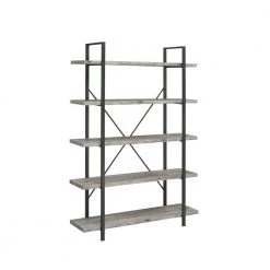 70 In. Light Gray 5 Shelves Wood Bookcase with Crossed Metal Design by Benjara 13 70 In. Light Gray 5 Shelves Wood Bookcase with Crossed Metal Design by Benjara -Cheap Benjara Store black and gray benjara bookcases bookshelves bm280491 31 1000