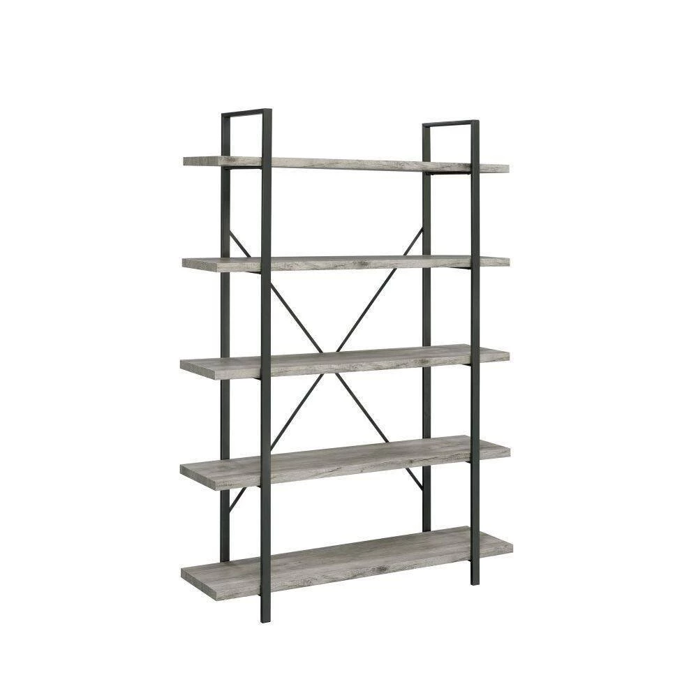 70 In. Light Gray 5 Shelves Wood Bookcase with Crossed Metal Design by Benjara 7 70 In. Light Gray 5 Shelves Wood Bookcase with Crossed Metal Design by Benjara - Image 7